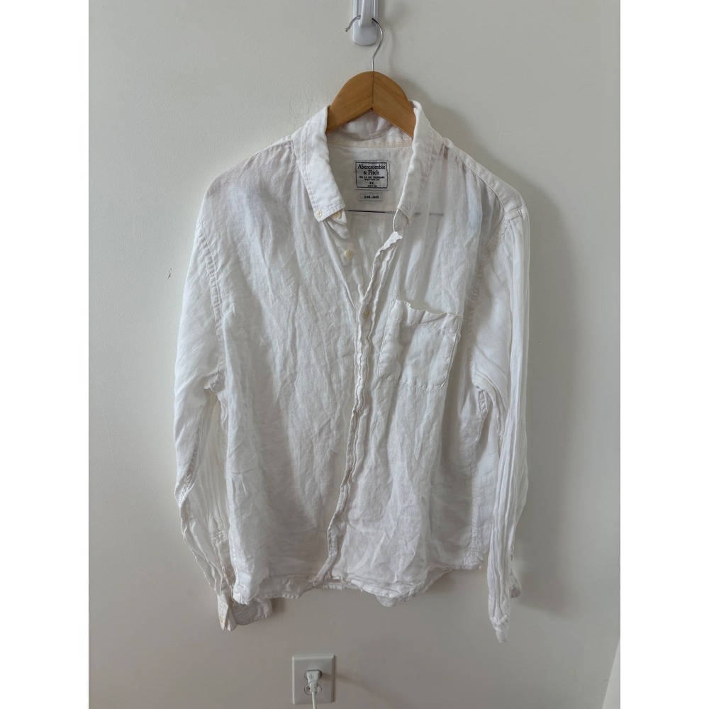 Abercrombie & Fitch Mens XXL White 100% Linen Long Sleeve Button Down Shirt